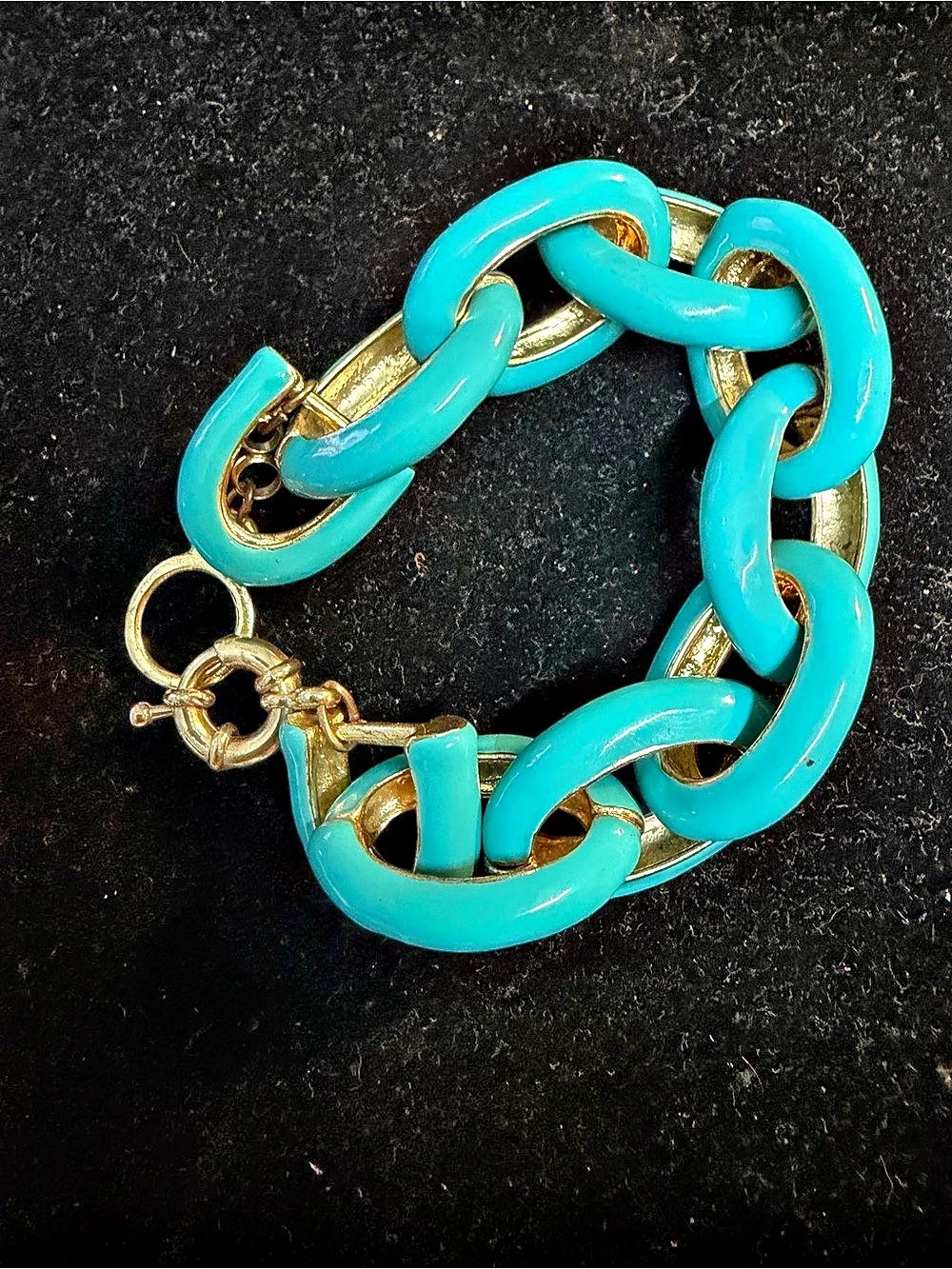 Turquoise Oval Link Bracelet in Blue & Gold 8.5”